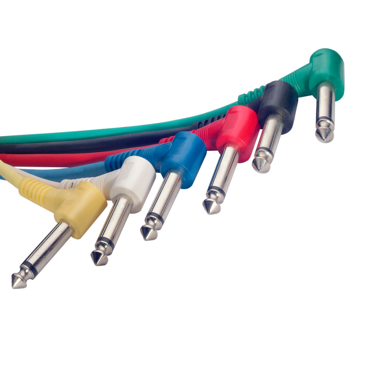 Stagg SPC015L E 6 x mono patchkabels jack/jack (m/m; haaks model), 15 cm, met aangegoten kunststof pluggen
