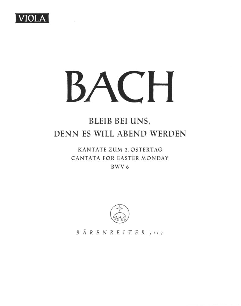 Bach: Kantate BWV6 Bleib Bei Uns, Denn Es Will Abend Werden (Altviool)