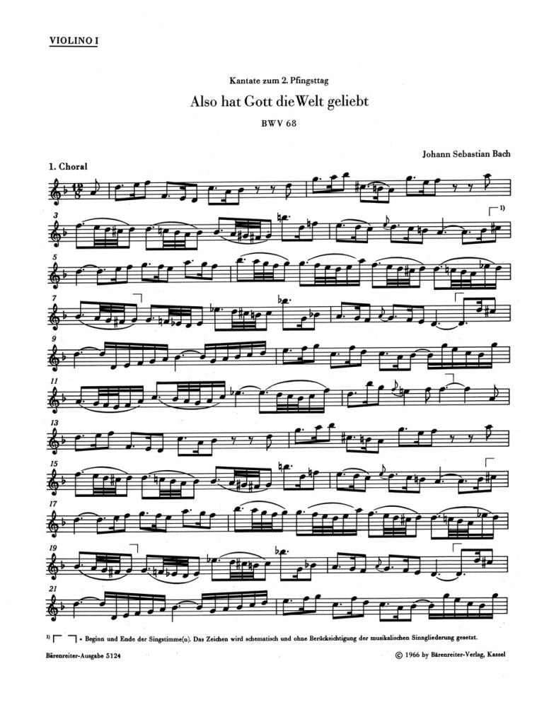 Bach: Kantate BWV 68 Also hat Gott die Welt geliebt (Viool 1)