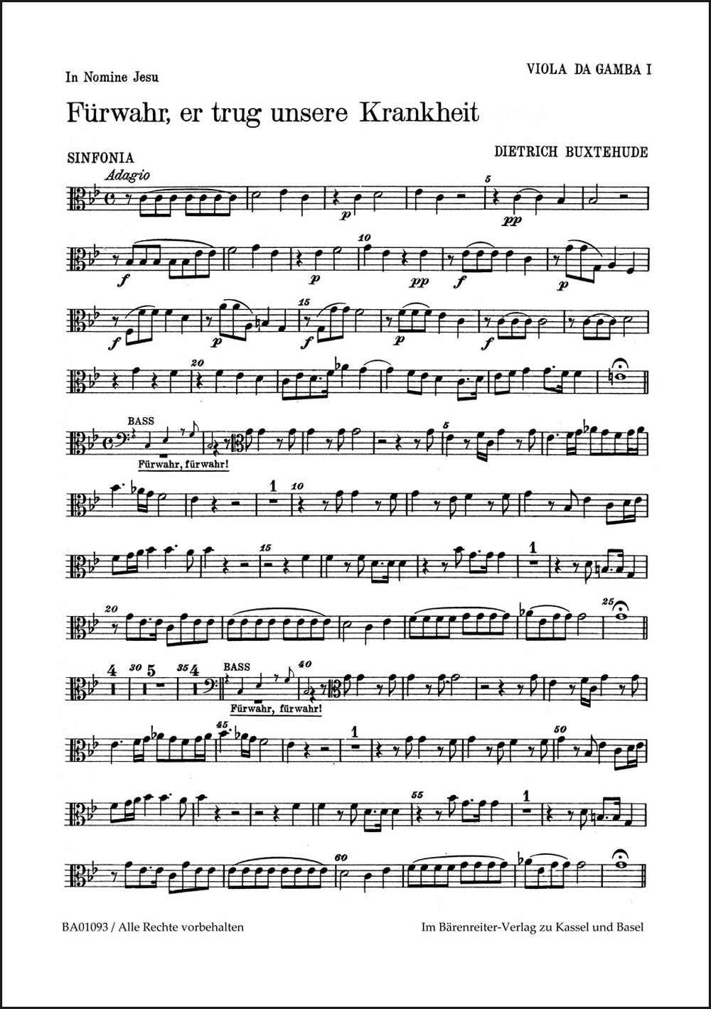 Buxtehude: Fuerwahr, er trug unsere Krankheit BuxWV 31 (Altviool da gamba 1)