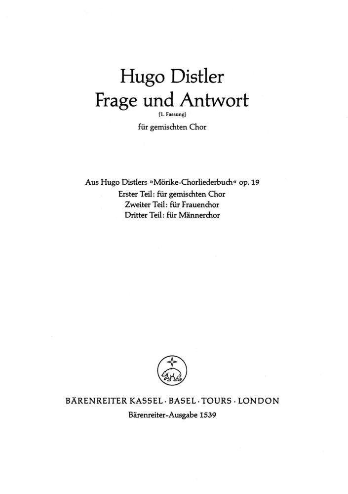 Frage und Antwort (Fragst du mich, woher die bange Liebe) 1. Fassung