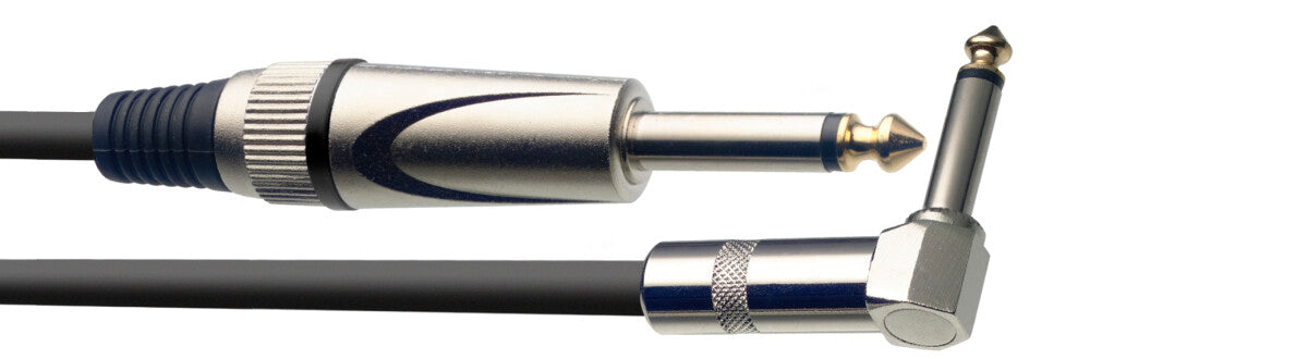Stagg SGC3PL DL instrumentkabel jack/jack (m/m, recht/haaks), 3 m, heavy-duty pluggen, S-serie