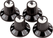 Fender 0054419049 Black/Silver Skirted Push-On versterkerknoppen zwart/zilver set van 4