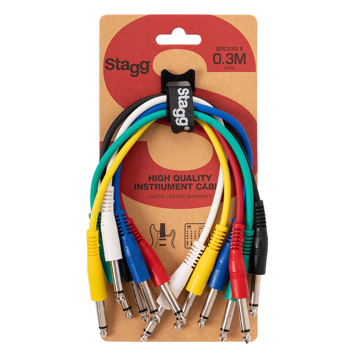 Stagg SPC030 E 6 stuks mono patchkabels, jack/jack met aangegoten pluggen, 30 cm