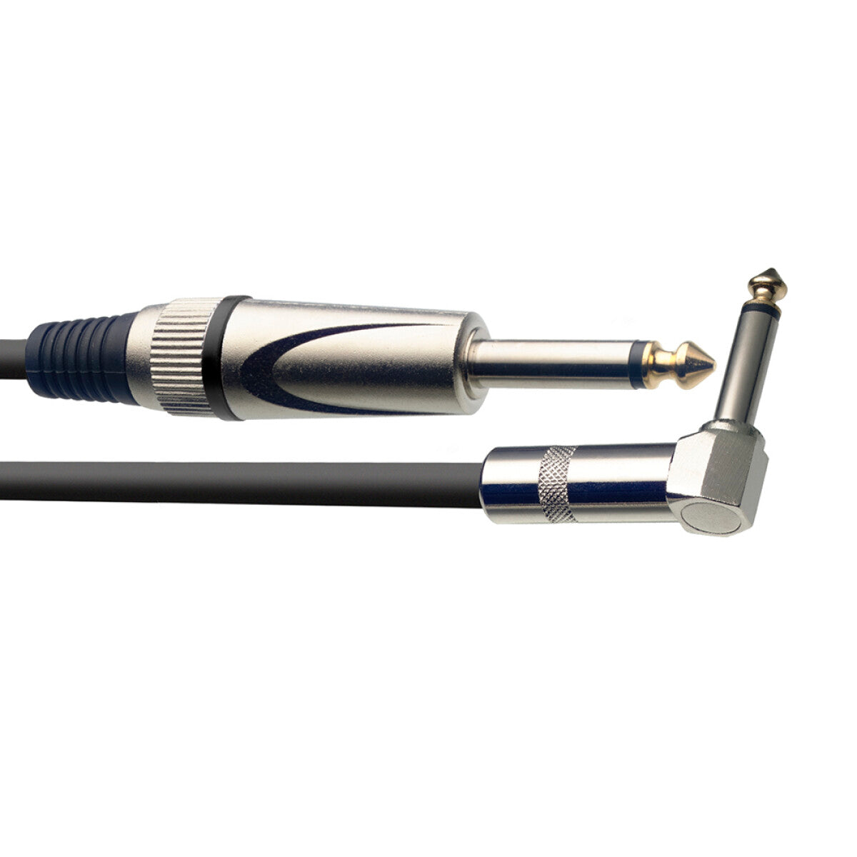 Stagg SGC6PL DL instrumentkabel jack/jack (m/m, recht/haaks), 6 m, heavy-duty pluggen, S-serie