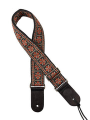 Gaucho GST-181-RG Traditional Series Gitaarband 2" jacquard geweven, leren slips, rood en goud