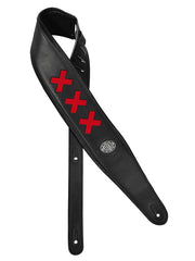 Gaucho GST-605-RD Padded Deluxe Series Gitaarband gevoerde zwarte achterzijde, zwart kunstleer met rode kruizen