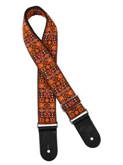 Gaucho GST-186-OR Traditional Series Gitaarband 2" jacquard geweven, leren slips, oranje mozaiek