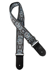 Gaucho GST-192-01 Traditional Series Gitaarband van 5 cm breed jacquardweefsel met leren uiteinden, meerkleurig