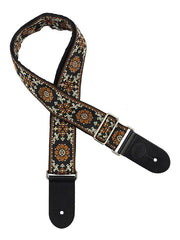 Gaucho GST-195-02 Traditional Series Gitaarband van 5 cm breed jacquardweefsel met leren uiteinden, meerkleurig