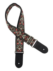 Gaucho GST-194-02 Traditional Series Gitaarband van 5 cm breed jacquardweefsel met leren uiteinden, meerkleurig