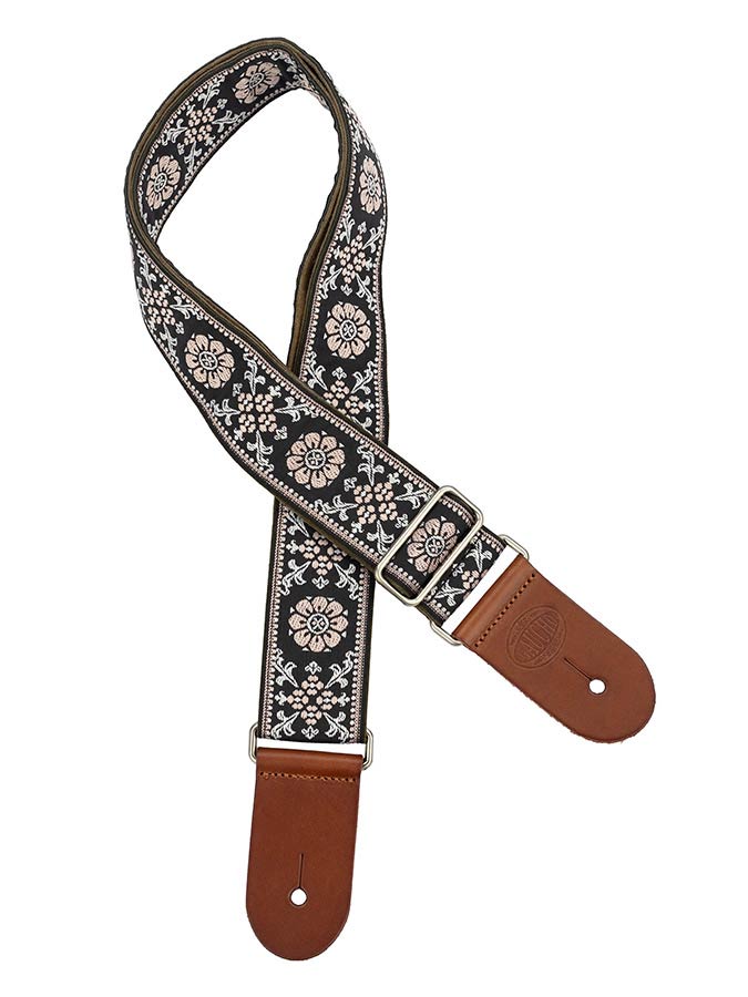 Gaucho GST-1180-5 Traditional Deluxe Series Gitaarband 2" jacquard geweven, leren uiteinden, geel/zwart