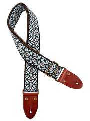 Gaucho GST-1282-1 Classic Jacquard Series Gitaarband van 5 cm breed jacquardweefsel, leren uiteinden met bevestigingspinnen, messing gesp en suède achterzijde, blauw-grijs