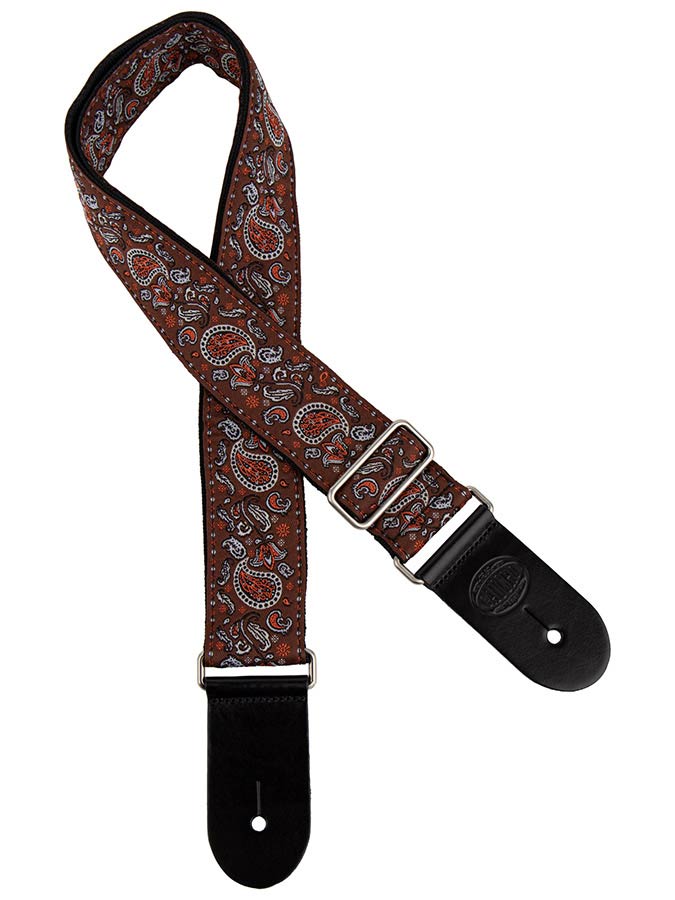 Gaucho GST-196-03 Traditional Series Gitaarband van 5 cm breed jacquardweefsel met leren uiteinden, meerkleurig