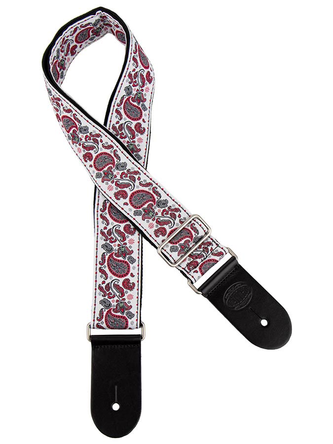 Gaucho GST-196-10 Traditional Series Gitaarband van 5 cm breed jacquardweefsel met leren uiteinden, meerkleurig