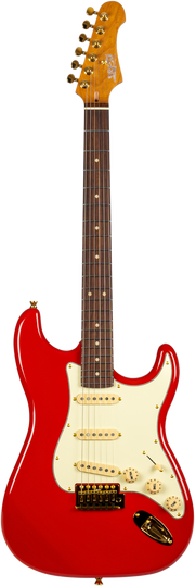 JET Guitars JS-380 RD G – elektrische gitaar – S-'plus' stijl SSS Alnico V Goud hardware Rood/ palissander toets