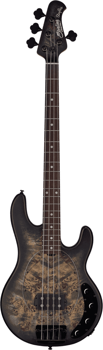 Sterling by Music Man StingRay RAY34PB Transparent Black Satin – elektrische basgitaar