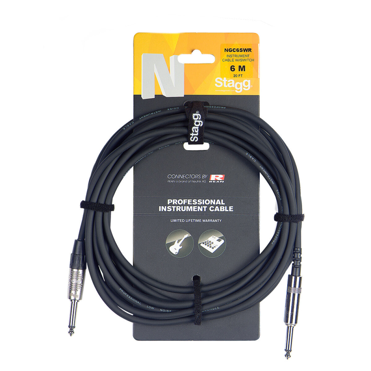 Stagg NGC3SWR instrumentkabel, jack/jack (m/m), 3 m, met muteschakelaar