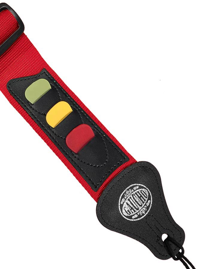 Gaucho GST-55-RD Standard Series Gitaarband met 3 plectrumhouders, rood nylon