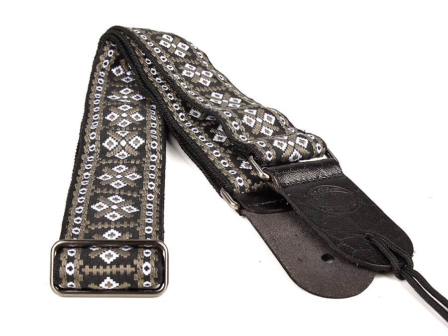 Gaucho GST-181-WG Traditional Series Gitaarband 2" jacquard geweven, leren slips, wit en goud