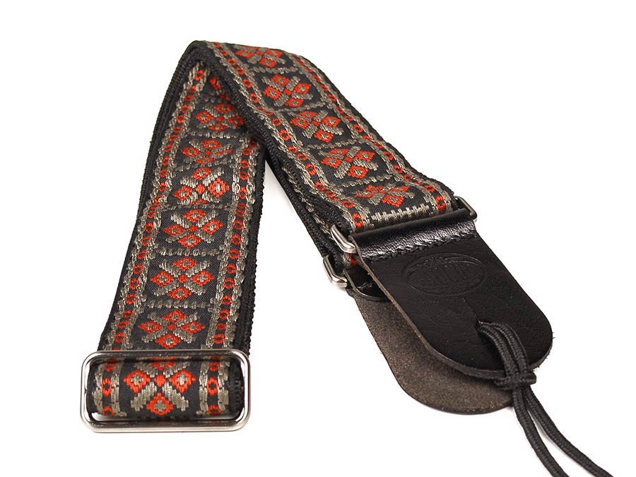 Gaucho GST-181-RG Traditional Series Gitaarband 2" jacquard geweven, leren slips, rood en goud