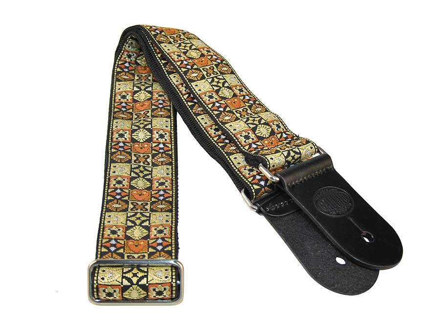 Gaucho GST-186-GD Traditional Series Gitaarband 2" jacquard geweven, leren slips, goud mozaiek