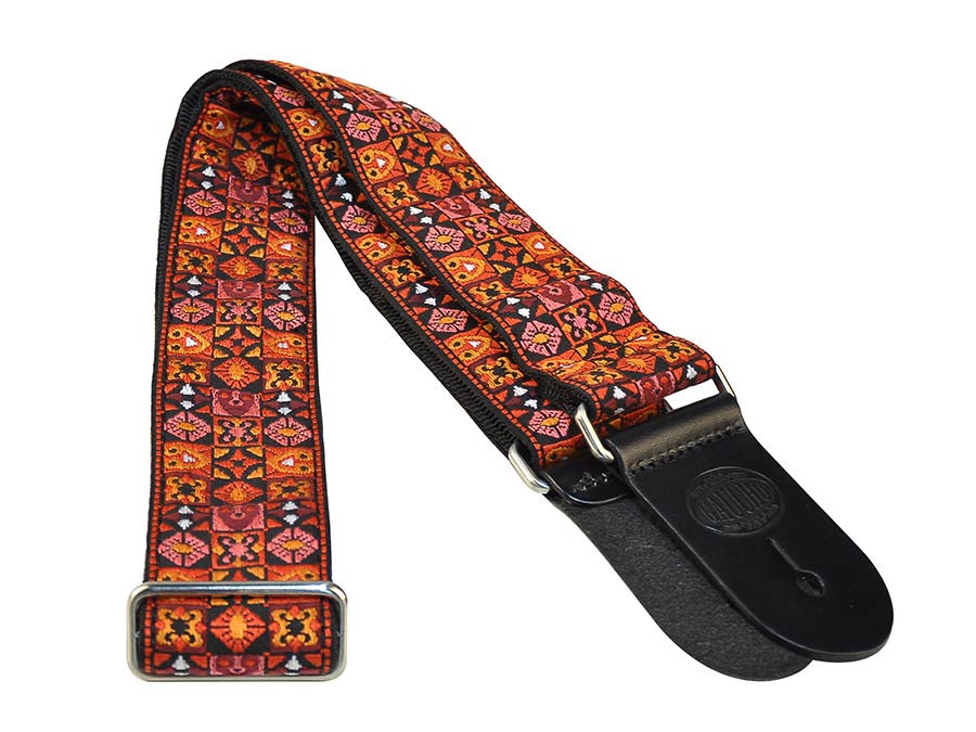 Gaucho GST-186-OR Traditional Series Gitaarband 2" jacquard geweven, leren slips, oranje mozaiek