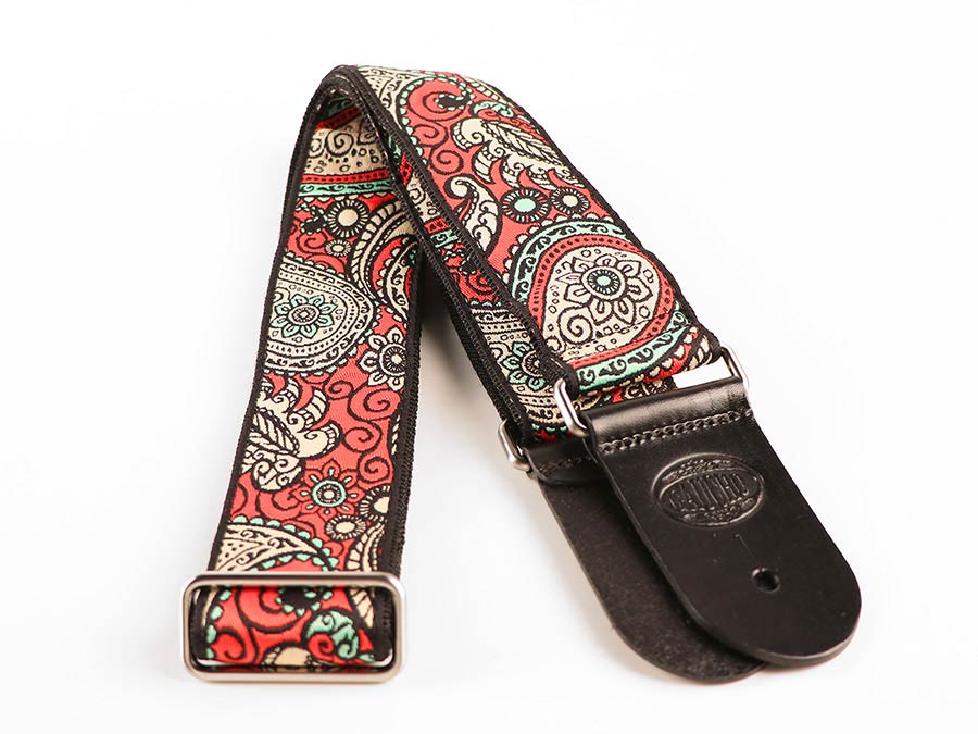 Gaucho GST-188-23 Traditional Series Gitaarband 2" jacquard geweven, leren slips, meerkleurig