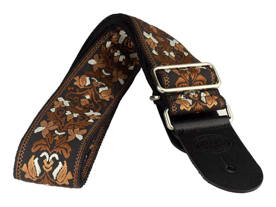 Gaucho GST-194-06 Traditional Series Gitaarband van 5 cm breed jacquardweefsel met leren uiteinden, meerkleurig