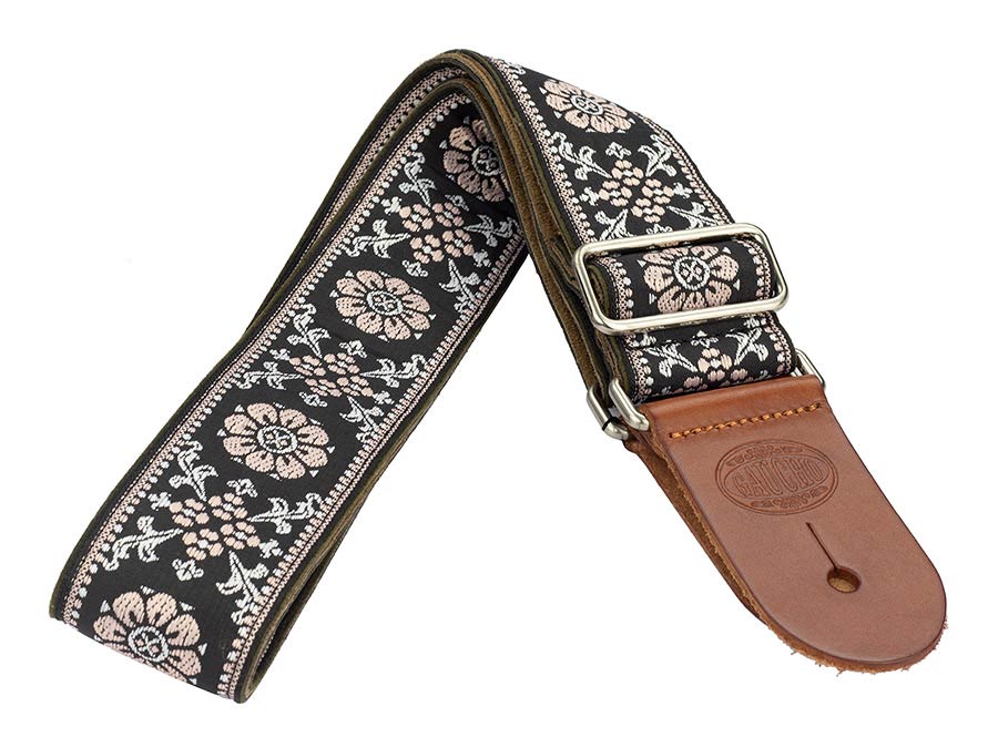 Gaucho GST-1180-5 Traditional Deluxe Series Gitaarband 2" jacquard geweven, leren uiteinden, geel/zwart