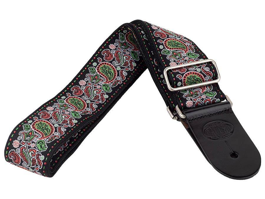 Gaucho GST-196-02 Traditional Series Gitaarband van 5 cm breed jacquardweefsel met leren uiteinden, meerkleurig