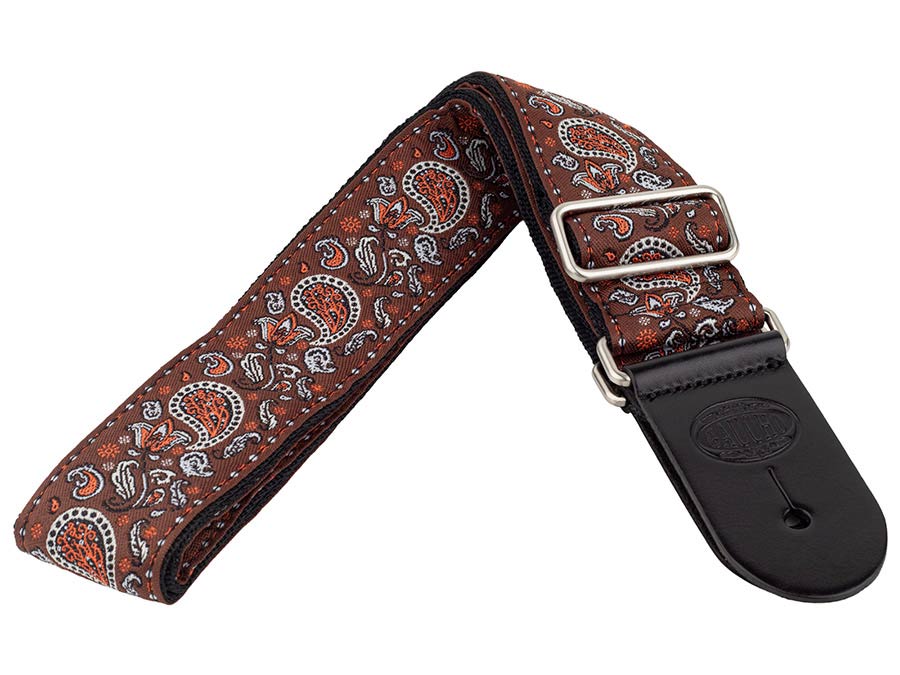 Gaucho GST-196-03 Traditional Series Gitaarband van 5 cm breed jacquardweefsel met leren uiteinden, meerkleurig