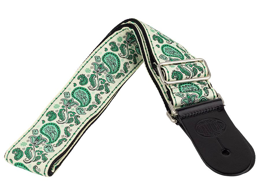 Gaucho GST-196-06 Traditional Series Gitaarband van 5 cm breed jacquardweefsel met leren uiteinden, meerkleurig
