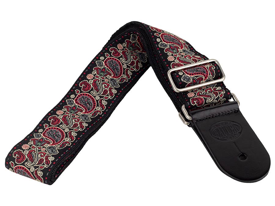 Gaucho GST-196-08 Traditional Series Gitaarband van 5 cm breed jacquardweefsel met leren uiteinden, meerkleurig