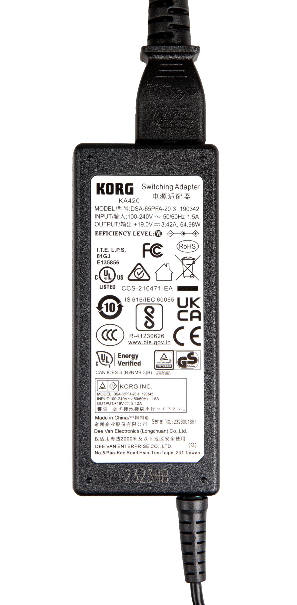 Korg Power Adapter, KA420, 19V, 3420mA