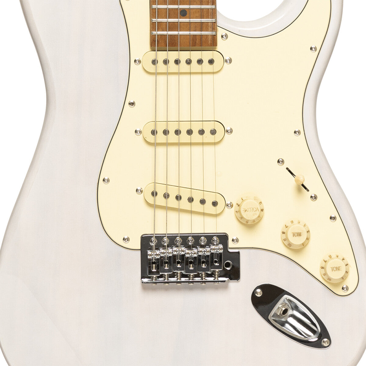 Stagg SES-55 WHB S-style elektrische gitaar See through White Blonde, glanzend