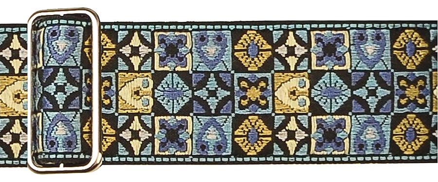 Gaucho GST-186-BU Traditional Series Gitaarband 2" jacquard geweven, leren slips, blauw mozaiek
