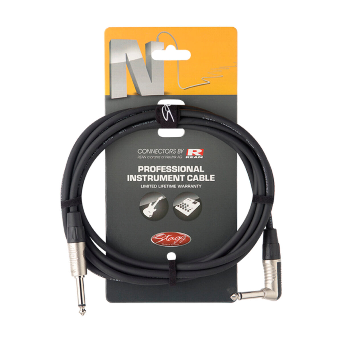 Stagg NGC3PLR instrumentkabel, jack/jack (m/m, recht/haaks), 3 m