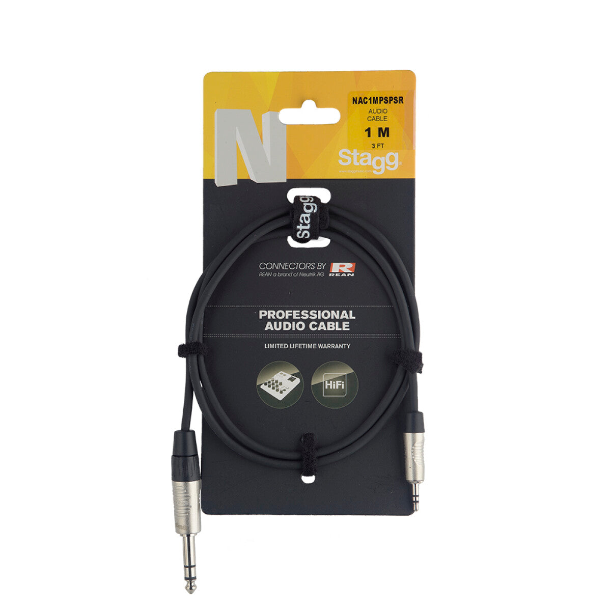 Stagg NAC1MPSPSR n-Serie audiokabel, mini-jack/jack (m/m), stereo, 1 m
