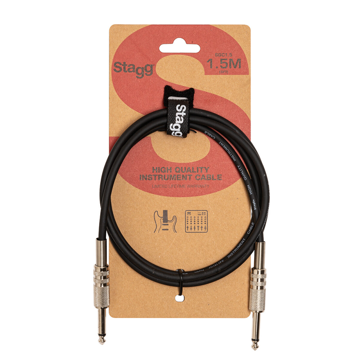 Stagg SGC1,5 s-serie, jack/ jack, standard instrumentkabel