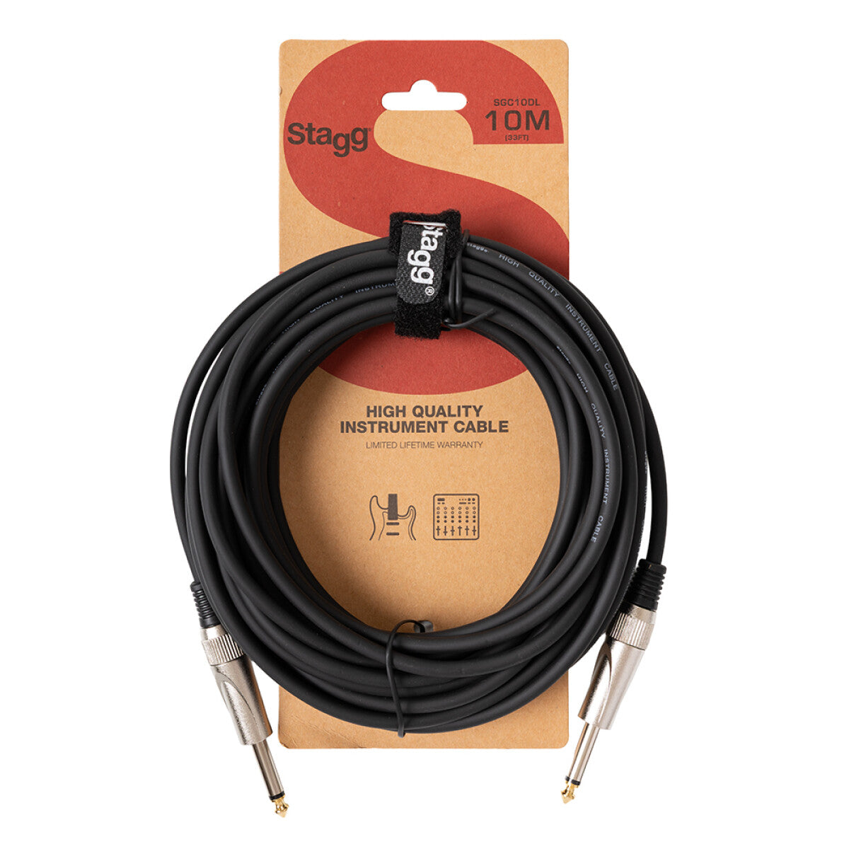 Stagg SGC10DL instrumentkabel jack/jack (m/m), 10 m, heavy-duty pluggen, S-serie