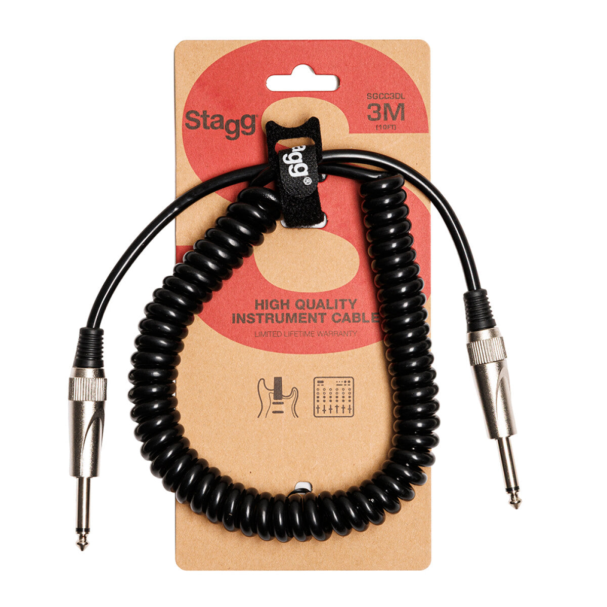 Stagg SGCC3 DL instrumentkabel jack/jack (m/m), spiraal, 3 m, S-serie