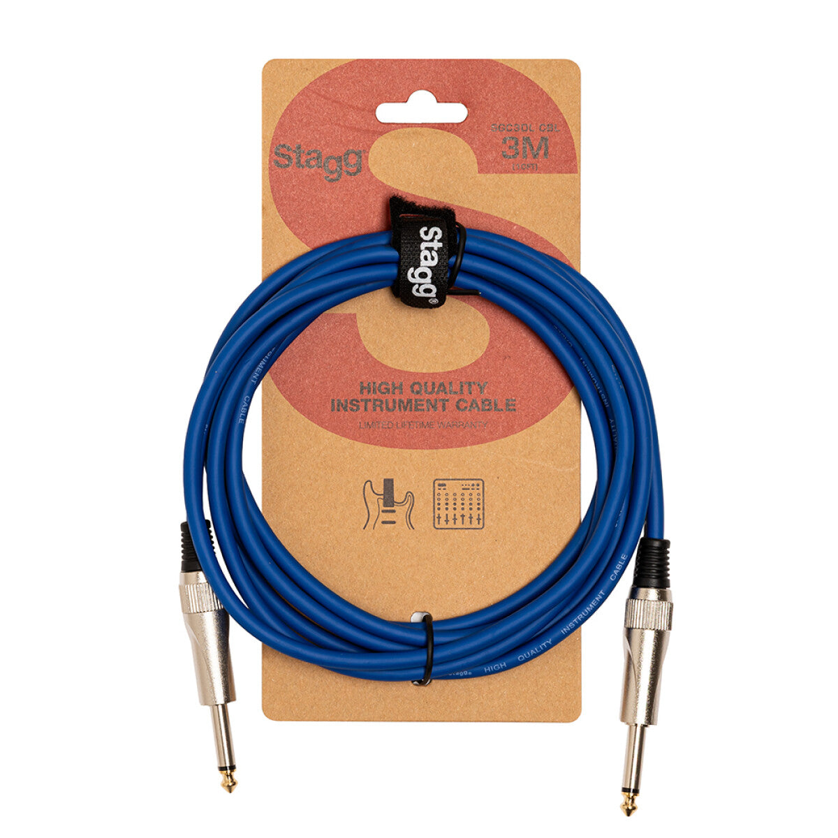 Stagg SGC3DL CBL instrumentkabel jack/jack (m/m), 3 m, heavy-duty pluggen, blauw, S-serie