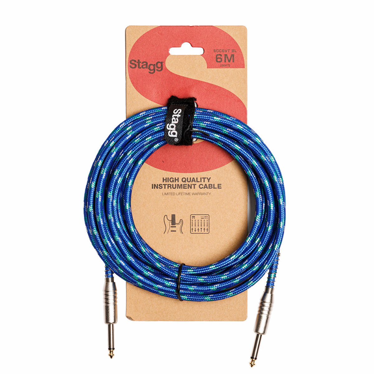 Stagg SGC6VT BL instrumentkabel jack/jack (m/m), 6 m, bauw, vintage-style tweed, S-serie
