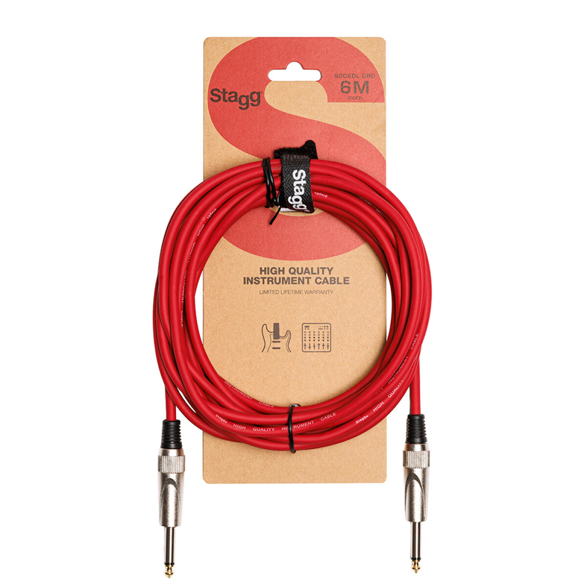 Stagg SGC6DL CRD instrumentkabel jack/jack (m/m), 6 m, heavy-duty pluggen, rood, S-serie