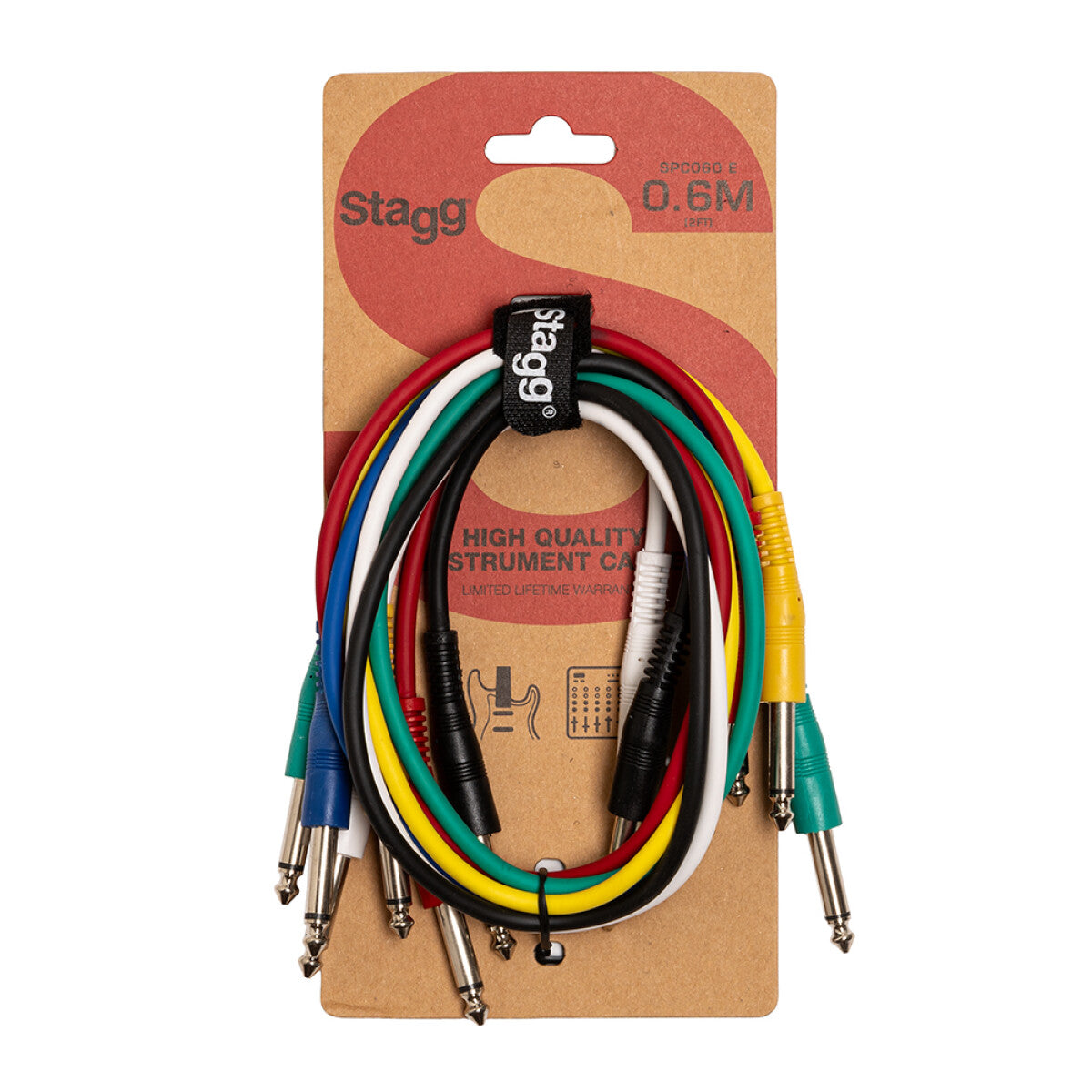 Stagg SPC060 E 6 stuks mono patchkabels, jack/jack met aangegoten pluggen, 60 cm