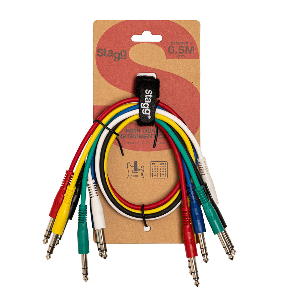 Stagg SPC060S E 6 x stereo patchkabel, jack/jack (m/m, aangegoten), 60 cm