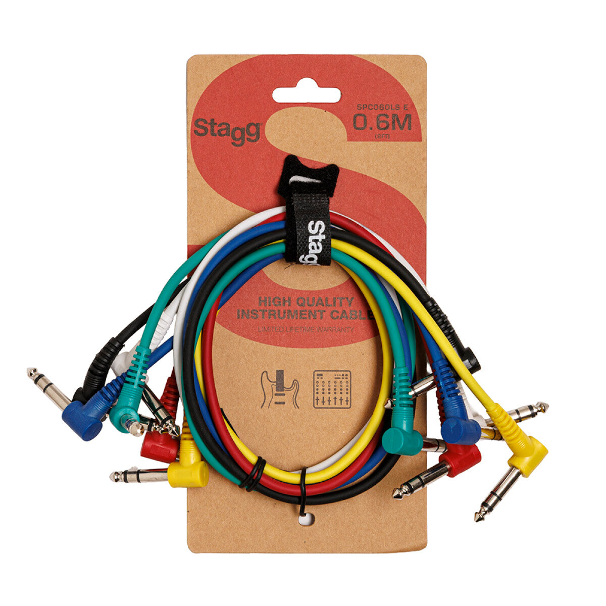Stagg SPC060LS E 6 x stereo patchkabel, jack/jack (m/m, haals model, aangegoten), 60 cm