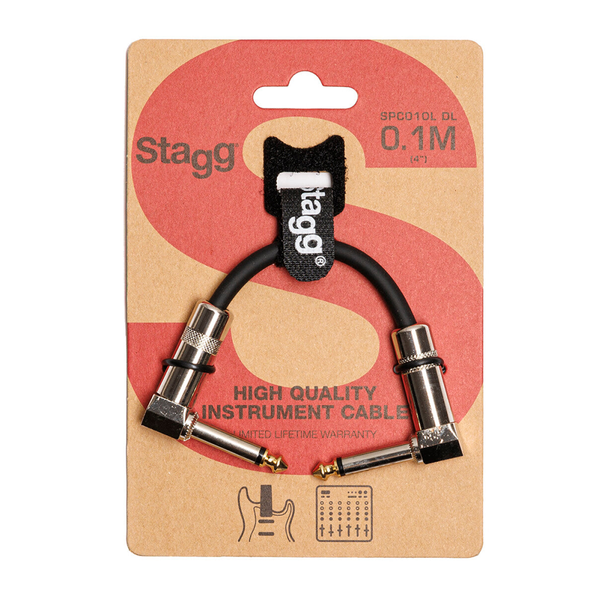 Stagg SPC010L DL mono patchkabel, jack/jack (m/m, haaks model, metaal), 10 cm