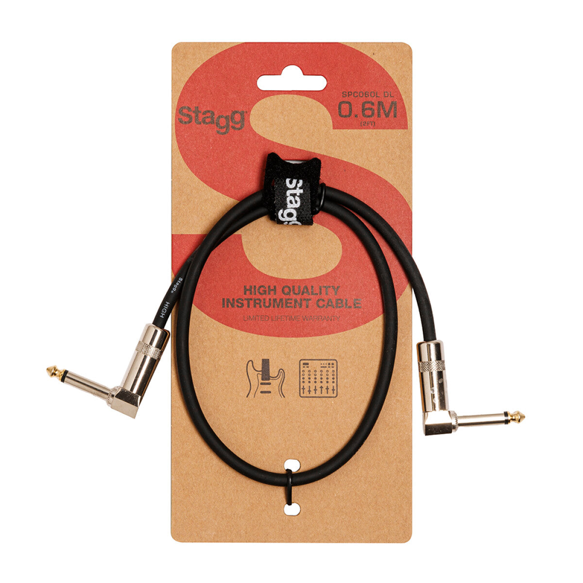 Stagg SPC060L DL mono patchkabel, jack/jack (m/m, haaks model, metaal), 60 cm